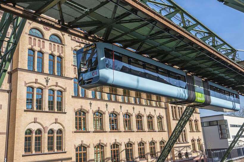 Wuppertal floating train passing by